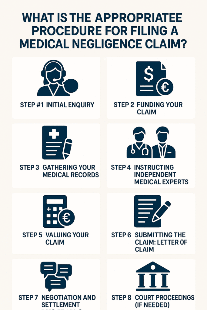 What is the appropriate procedure for filing a medical negligence claim